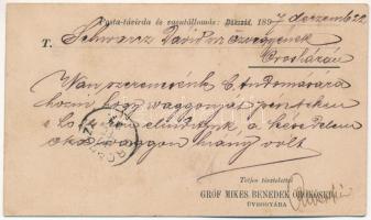 1897 (Vorläufer!) Sepsibükszád, Bikszád, Bicsadul-Oltului, Bixad; Gróf Mikes Benedek örökösei üveggy...