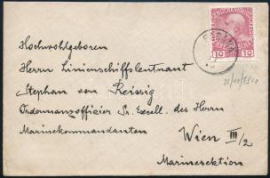 1910 Hivatalos boríték hátoldalára S.M.S. EH. FERDINAND MAX nyomtatva 10 Heller bérmentesítéssel FASANA - Wien