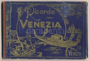 Venezia, Venice; Ricordo, 12 Vedute. Giovanni Zanetti - thick wooden leporello with 12 litho pictures (non postcard)