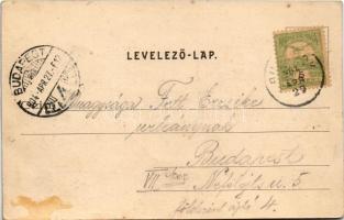 1904 Budapest XXII. Budafok, villamos viadukt az országút felett, vasút, tehervonat (fl)