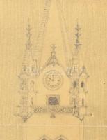 Olvashatatlan jelzéssel: Templom, 2 db grafika, ceruza, tus, pauszpapír, sérüléssel, 30×19 cm