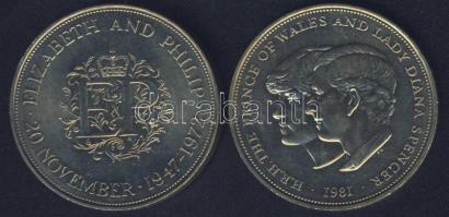 Nagy-Britannia 1972. 25p "Ezüstlakodalom" + 1981. 25p "Károly és Diana" T:BU