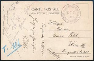 1911 Tábori posta képeslap kék 10 h portó jelzéssel "K.u.K. KRIEGSMARINE / S.M.S. ERZHERZOG FER...