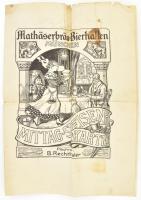 1906 Mathäserbräu-Bierhallen München szecessziós étlap, szakadással, hajtott, foltos