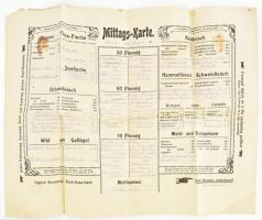 1906 Mathäserbräu-Bierhallen München szecessziós étlap, szakadással, hajtott, foltos