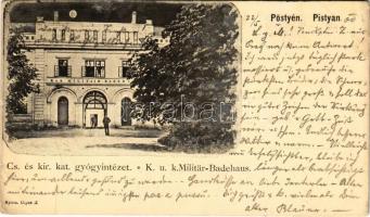 1900 Pöstyén, Pistyan, Piestany; Cs. és kir. katonai gyógyintézet. este / K.u.k. Militär Badehaus / Austro-Hungarian military spa (kis szakadás / small tear)