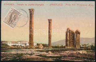 1911 Képeslap Athémból Prágába küldve a kép oldalon görög bélyeggel bérmentesítve "K.u.K. KRIEG...