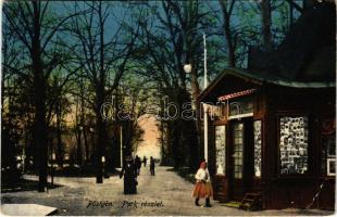 1918 Pöstyén, Pistyan, Piestany; park, képeslapos kioszk / park, postcard kiosk (EB)