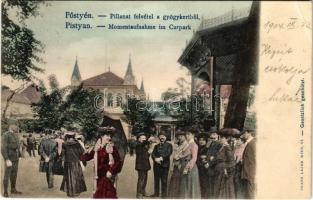 1904 Pöstyén, Piestany; Pillanat felvétel a gyógykertből. Montázs fürdővendégekkel, Franz Lazar kiadása / montage with spa guests in the park (EK)