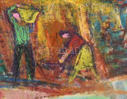 Kelle Sándor (1913-2003): Késő délután. Olaj, farost, jelzett. Hátoldalán autográf felirattal valami...