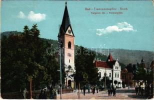 Trencsénteplic, Trencianske Teplice; Templom tér. Wertheim Zsigmond kiadása / Kirchenplatz / square, church (Rb)