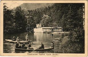 1922 Trencsénteplic, Trencianske Teplice; Baracskai tó uszodával, csónakázók / Baracska-Teich mit Schwimmschule / Rybník Baracka / spa, lake, swimming pool, rowing boats (EK)