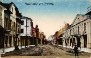 1925 Pöstyén, Piestany; Masarykova ulic / utca, üzletek / street, shops (EK)