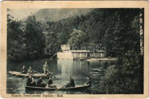 1923 Trencsénteplic, Trencianske Teplice; Baracskai tó uszodával, csónakázók / Baracska-Teich mit Schwimmschule / Rybník Baracka / spa, lake, swimming pool, rowing boats (EM)