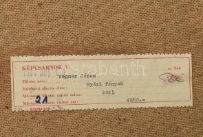 Wágner János (1936-2022): Nyári fények. Olaj, farost, jelezve jobbra lent. Hátoldalán autográf felir...