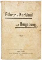 Führer in Karlsbad und Umgebung. Karlsbad (Karlovy Vary), 1898, Franieckschen Druckerei. Egészoldalas képekkel illusztrálva, egy kihajtható táblával. Német nyelven. Kiadói tűzött papírkötés, sérült, foltos borítóval, a hátsó borító hiányzik, helyenként kissé foltos lapokkal.