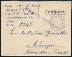 1917 Tábori posta levél "K.u.K. MARINEFELDPOSTAMT POLA" , "S.M.S. Eh. Ferdinand Max"