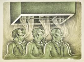 Szurcsik József (1959-): "Szóelszívó". Litográfia, papír. Jelzett. Művészpéldány EA VII/XV számozással. 60,5x81 cm./ Litograph on paper, signed, artist's proof EA VII/XV.