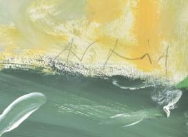 Szabados Árpád (1944-2017): Nádas. Olaj, papír. Jelezve jobbra lent. 100x70 cm./ Oil on paper, signe...