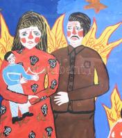 Ráczné Kalányos Gyöngyi (1965-): És gyermekeink lettek, 1988. Tempera, papír, jelezve jobbra lent. H...