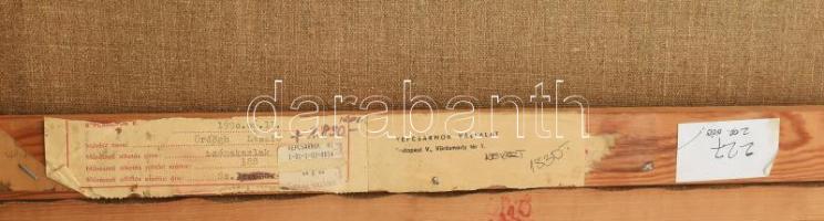 Ördögh László (1923-2007): Szénakazlak. Olaj, vászon. Jelzett. Hátoldalán autográf felirattal valami...