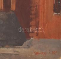 Somogyi János (angyalföldi) (1928-2010): Városnézők, 1965. Olaj, farost, jelzett. Hátoldalán autográ...