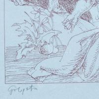 Duschanek János (1947-2013): Golgota. Szitanyomat, papír, jelzett, számozott: 50/13, 46,5×33 cm, üve...