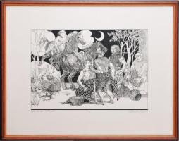 Duschanek János (1947-2013): Akhilleusz látogatása. Szitanyomat, papír, jelzett, számozott: 50/44, 3...