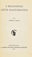 Kardos Tibor: A magyarság antik hagyományai. Pantheon-Tanulmányai 5. Bp., 1942, Pantheon-Franklin. Kiadói egészvászon-kötés, kissé kopott borítóval, bélyegzésekkel, az alsó lapéleken folttal.