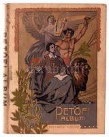 Petőfi-album. Adatok, okmányok és képek Petőfi Sándor diadalútjáról. A "Pesti Napló" előfizetőinek készült kiadás. (Bp. 1907), Hornyánszky-ny., 140 p.+ 10 (színes műmellékletek, feliratozott hártyapapírral) t. Kiadói szecessziós, aranyozott, festett, dombornyomott egészvászon-kötés, koszos borítóval, belül túlnyomórészt jó állapotban.