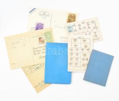 cca 1950-1960 8 db sportoló igazolvány, tagsági könyv bélyegekkel + Orosházi munkás testedző kör 4 db fejléces levelezőlap