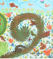 Gombkötőné Tóth Ilona (1933-): Világ teremtése, 2004. Olaj, farost, jelezve jobbra lent, hátoldalán ...