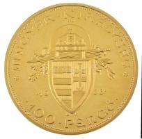 1938. 100P aranyozott Cu utánverete "R" jelzéssel, kapszulában (45mm) T:PP ujjlenyomat