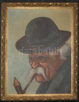 Jelzés nélkül: Pipázó juhász, olaj-vászon keretben 33x43 cm