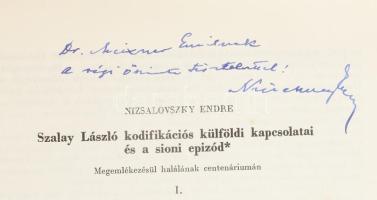 Nizsalovszky Endre: Szalay László kodifikációs külföldi kapcsolatai és a sioni epizód. (DEDIKÁLT). K...