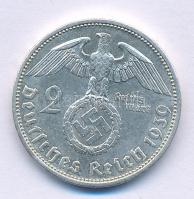 Német Harmadik Birodalom 1939E 2M Ag "Hindenburg" T:AU German Third Reich 1939E 2 Mark Ag ...