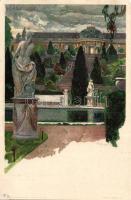 Potsdam Sanssouci castle litho s: Kley