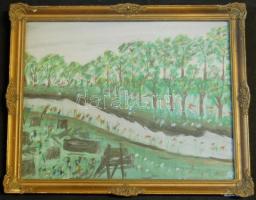 Jelzés nélküli akvarell: Tájkép, akvarel-papír keretben 40x50 cm