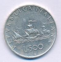 Olaszország 1959R 500L Ag "Kolumbusz hajói" T:XF karc Italy 1959R 500 Lire Ag "Columbus' Ships" C:XF scratch Krause KM#98