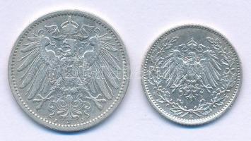 Német Birodalom 1903A 1M Ag + 1909E 1/2M Ag T:VF,AU szennyeződés German Empire 1903A 1 Mark Ag + 190...