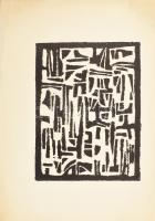 Bak Imre (1939-2022): Absztrakt kompozíció (cím nélkül). Linómetszet, papír, jelzés nélkül, hátoldalán névvel feliratozott. 13x10 cm