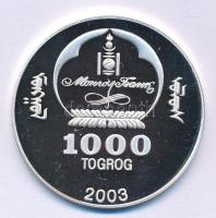 Mongólia 2003. 1000T Ag "Ázsia történelme - Attila a hun" kapszulában, tanúsítvánnyal (19,...