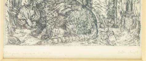 Balla Margit (1947- ): Alvajáró románc. Rézkarc, papír. Jelzett, számozott: IV./VII., üvegezett fake...