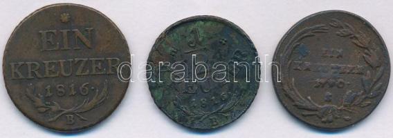 1790S 1kr Cu "II. József" + 1816B 1/2kr Cu + 1816B 1kr Cu T:F