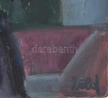 Zöld Anikó (1942-): Táj. Olaj, farost, jelzett. Hátoldalán Képcsarnok Vállalat és Artrend címkéjével...