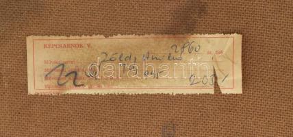 Zöld Anikó (1942-): Táj. Olaj, farost, jelzett. Hátoldalán Képcsarnok Vállalat és Artrend címkéjével...