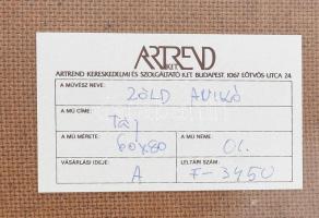 Zöld Anikó (1942-): Táj. Olaj, farost, jelzett. Hátoldalán Képcsarnok Vállalat és Artrend címkéjével...