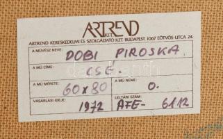 Dobi Piroska (1929-): Csendélet mérleggel. Olaj, farost. Jelezve jobbra lent. Hátoldalán Képcsarnok ...