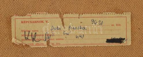 Dobi Piroska (1929-): Csendélet mérleggel. Olaj, farost. Jelezve jobbra lent. Hátoldalán Képcsarnok ...