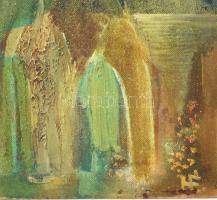 Hévizi Éva (1946-): Emlék. Olaj, farost, jelezve jobbra lent, hátoldalán Képcsarnok Vállalat és Artr...